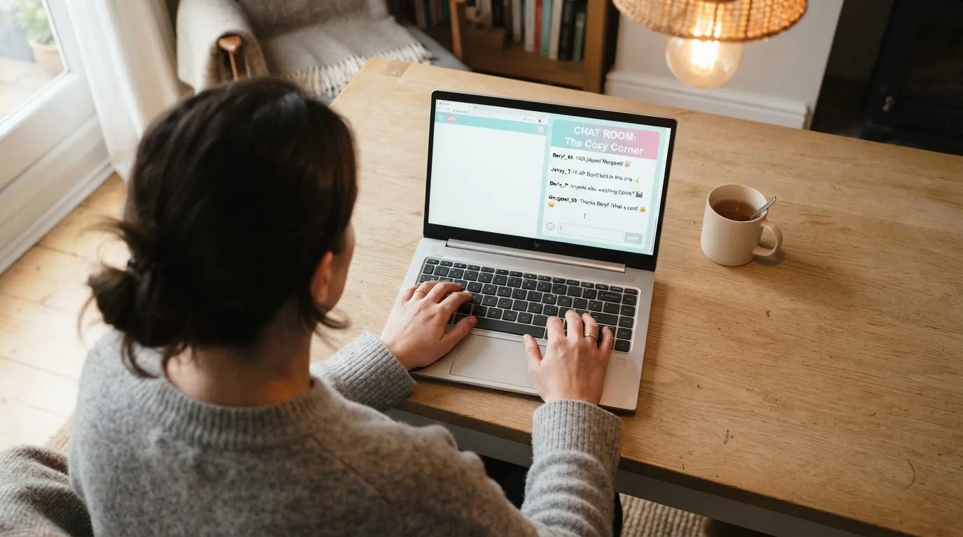 A person chatting in a bingo room's text sidebar on a laptop.